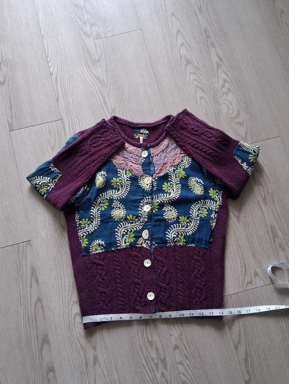 Vintage Free People Mix Media Knit Cardigan Patchwork Lace ASO Marissa Cooper OC